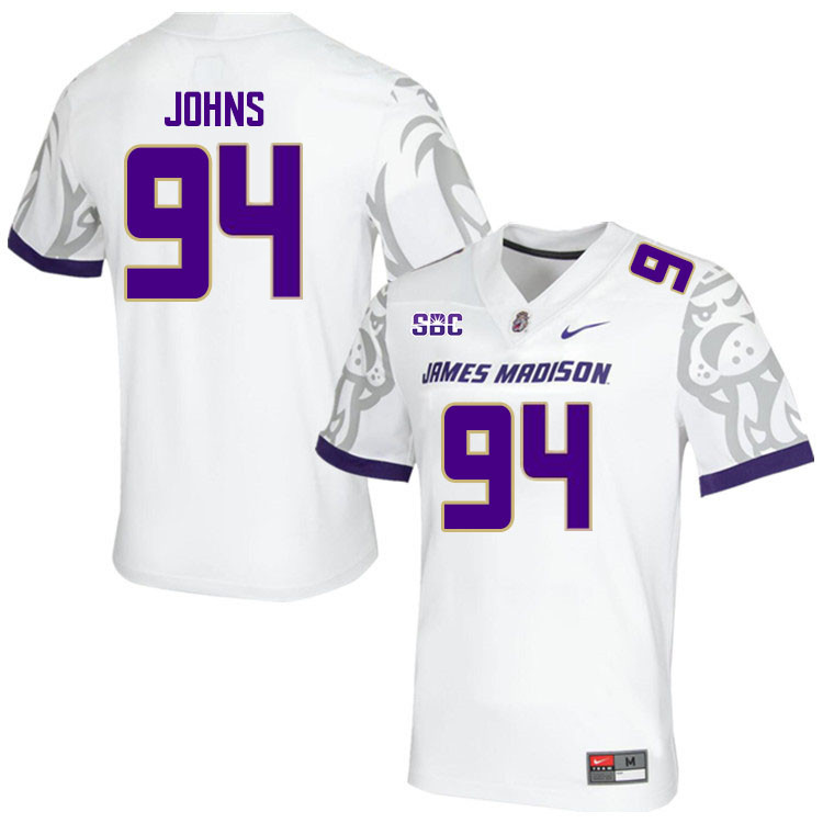 Men-Youth #94 Sean Johns James Madison Dukes College Football Jerseys Stitched Sale-White